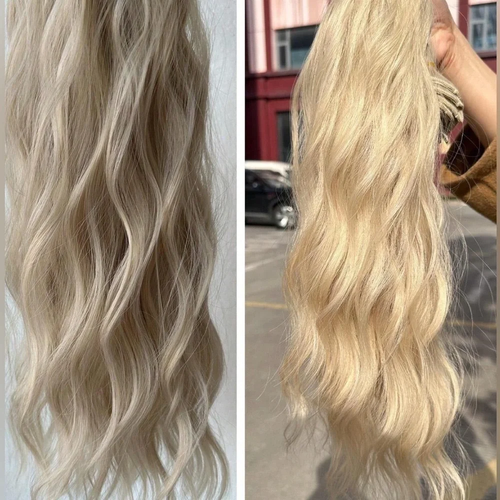 22 Inch Clip in Hair Extensions Light Blonde - Water Wave hair style #613